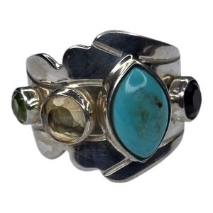 Desert Rose Trading Ring Sterling Silver Size 6.75 Turquoise Multi Gemstone Band